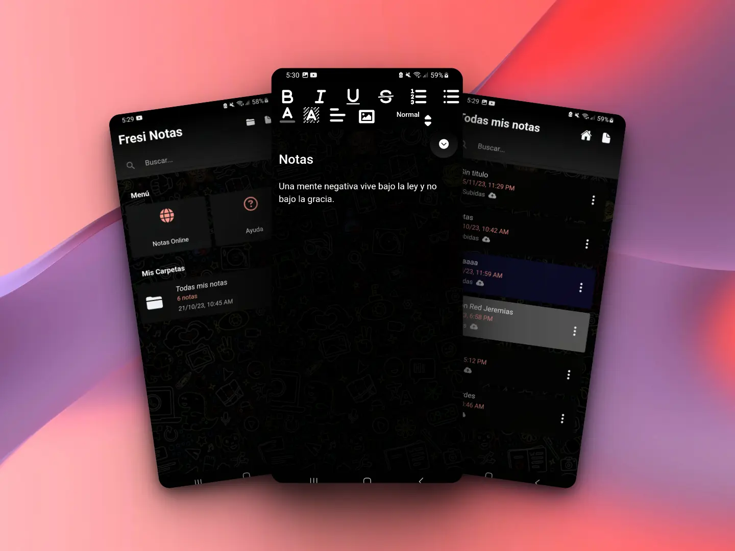 Captura de pantalla del proyecto Fresi Notas - Aplicación Móvil