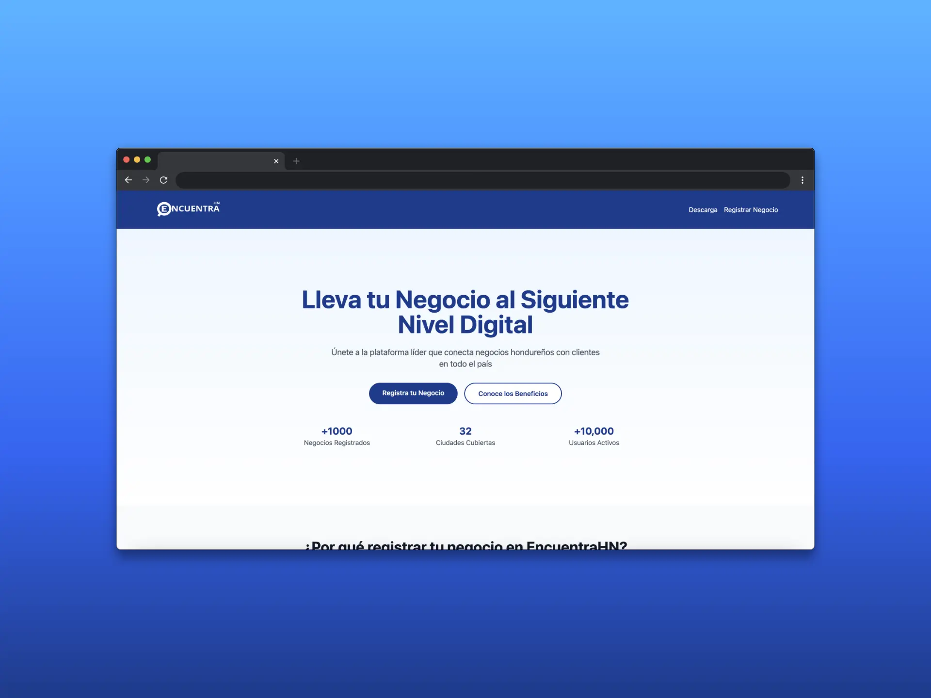 Captura de pantalla del proyecto Encuentra Honduras - Sitio Web