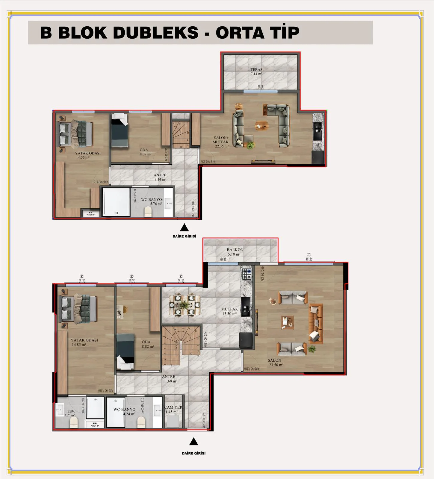 B Blok Dubleks Orta Tip daire planı