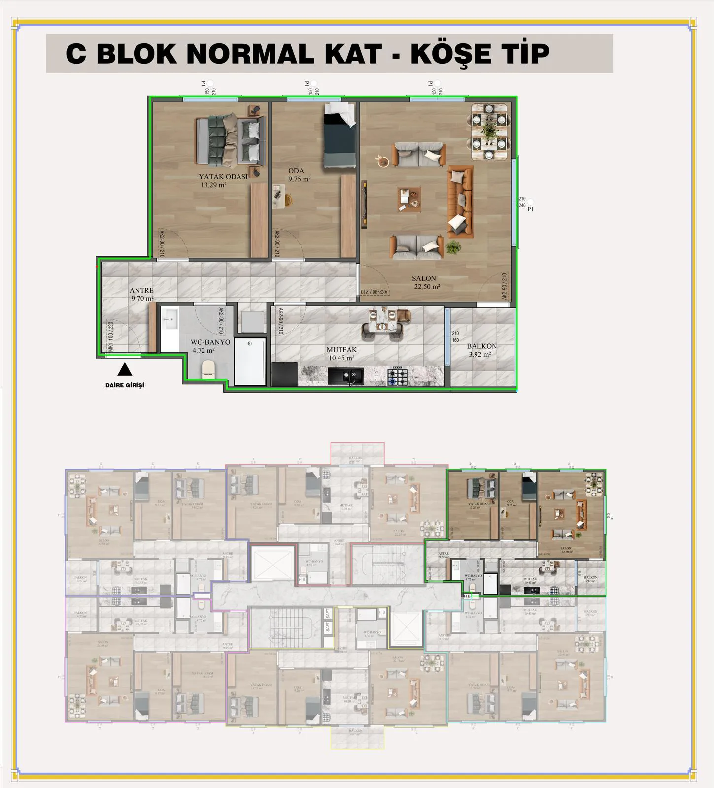 C Blok Normal Kat Köşe Tip daire planı