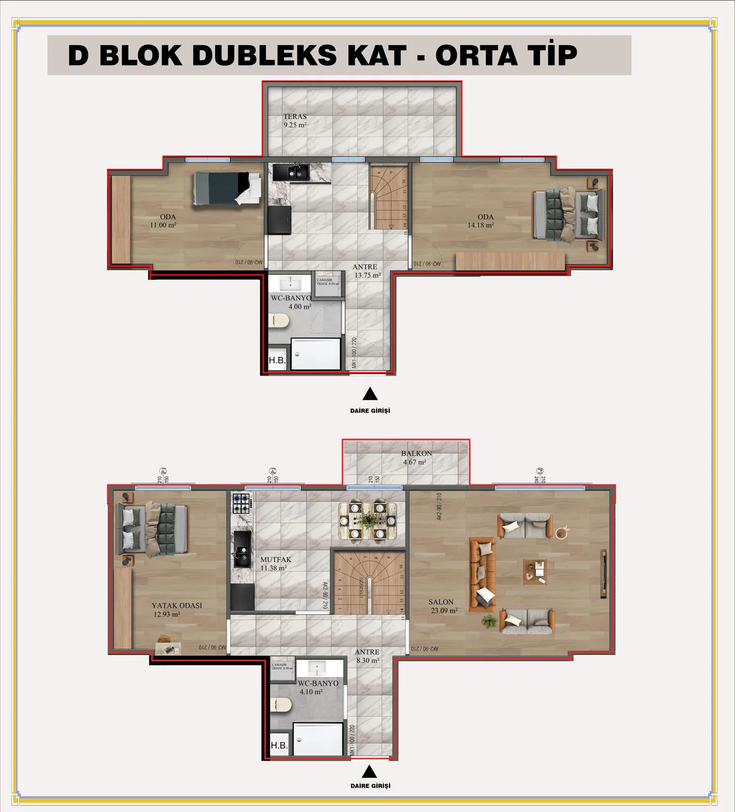D Blok Dubleks Orta Tip daire planı