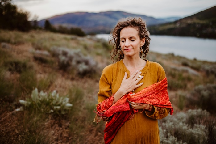 A woman feeling peace