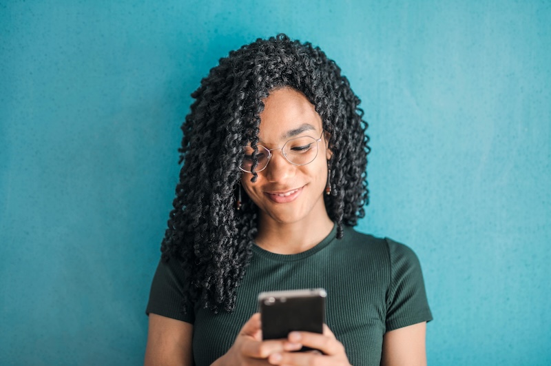 A woman texting