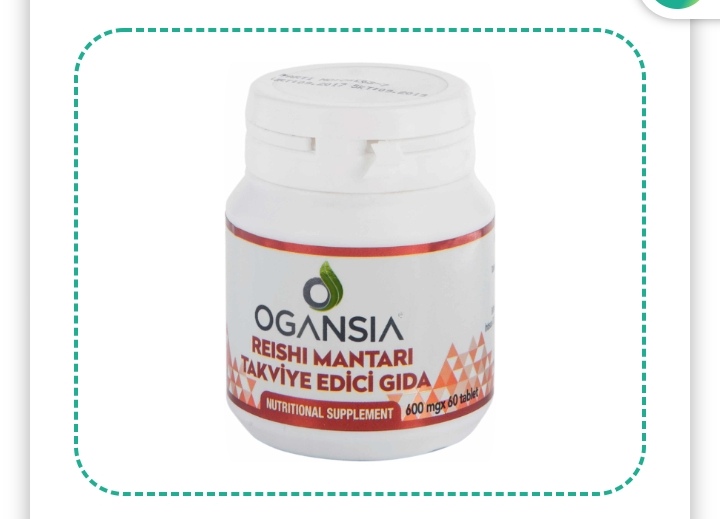 REISHI MANTARI TAKVİYE EDİCİ GIDA Kırmızı reishi mantarı, geleneksel Çin ve Japon tıbbında yaklaşık 2000 yılı aşkın süredirkullanılan en eski mantar türüdür ve içerisinde 400' ün üstünde biyolojik aktif bileşen bulunmaktadır. Reishi mantarı ayrıca ergosteroller, tamamlanmış proteinler, doymamış yağ asitleri, vitaminler, riboflavin (B2), magnezyum, kalsiyum ve çinko içeren mineraller ihtiva eder.   Uyarılar: Tavsiye edilen günlük tüketim miktarını aşmayınız. Hamilelik ve emzirme dönemi ile hastalık veya ilaç kullanılması durumunda doktorunuza danışınız. Takviye edici gıdalar normal beslenmenin yerine geçmez. Çocukların ulaşamayacağı yerde saklayınız. 10 yaş ve altındaki çocukların kullanması tavsiye edilmez. İlaç değildir. Hastalıkların önlenmesi veya tedavi edilmesi amacıyla kullanılmaz.   Kullanım Şekli: 11 yaş üzeri yetişkinler için günde 2 tablet, bol su ile tüketilmesi tavsiye edilir.  Kullanıcıların dikkatine; Tarım ve Orman Bakanlığı Türk Gıda Kodeksi Takviye Edici Gıdalar Tebliği’ne göre takviye edici gıdaların etiketinde, sunumunda ve reklâmında; bir hastalığı önleme, tedavi etme veya iyileştirme özelliğine sahip olduğunu bildiren veya böyle özelliklere atıfta bulunan ifadeler yer alamaz.