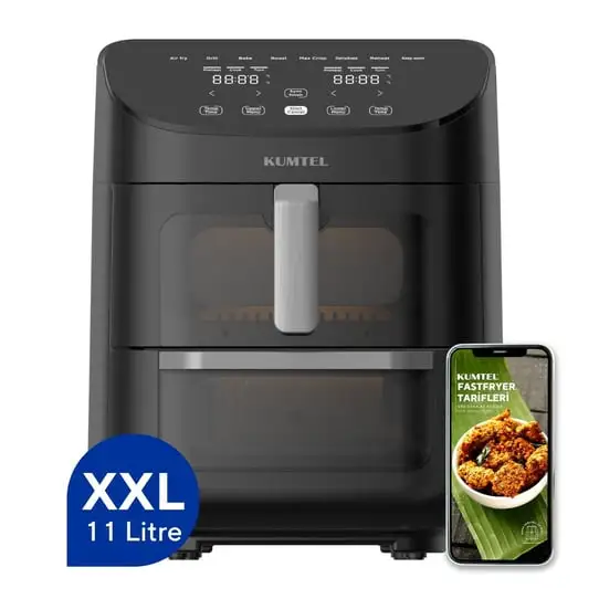 7. Kumtel XXL Çift Hazneli Fastfryer HAF-11 (11L) – Aynı Anda 2 Yemek