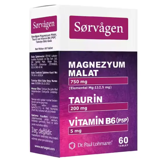 Sorvagen Magnezyum Malat, Taurin ve B6 (P5P) Tablet