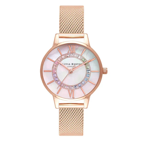 Olivia Burton White Dial Rose Gold Mesh OB16BDW34