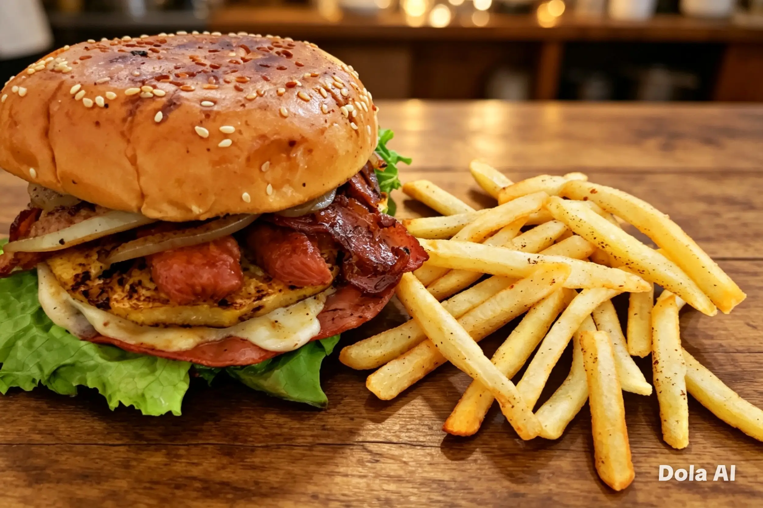 Hamburguesa Hawaiana con papas