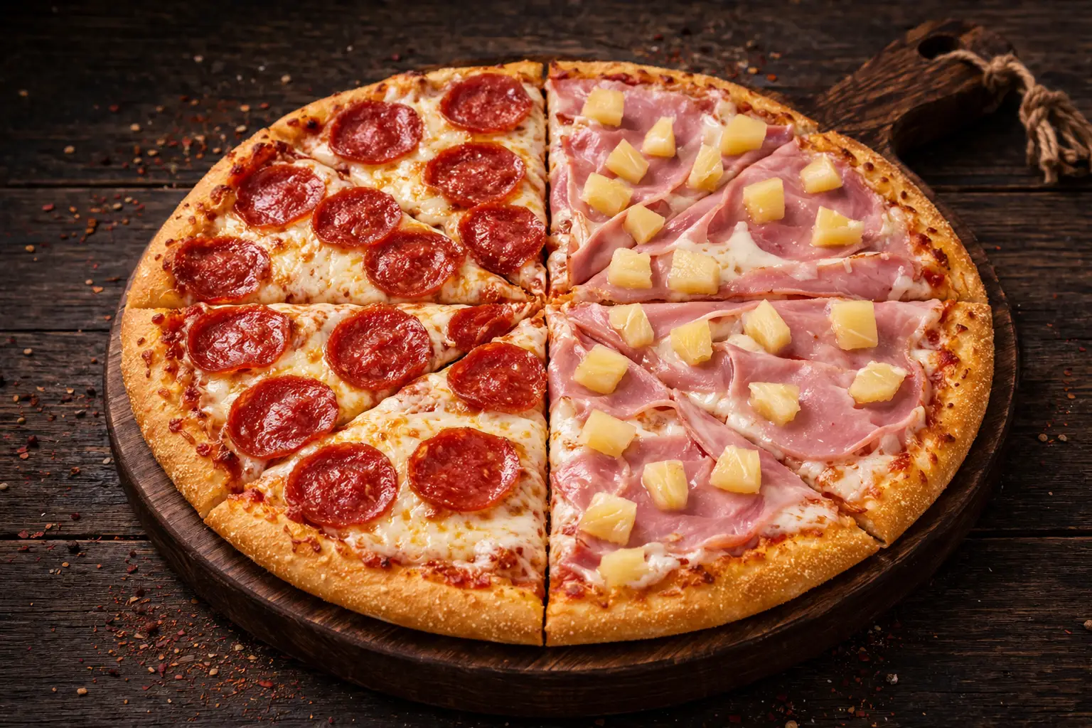 Peperoni y Hawaiana Mediana