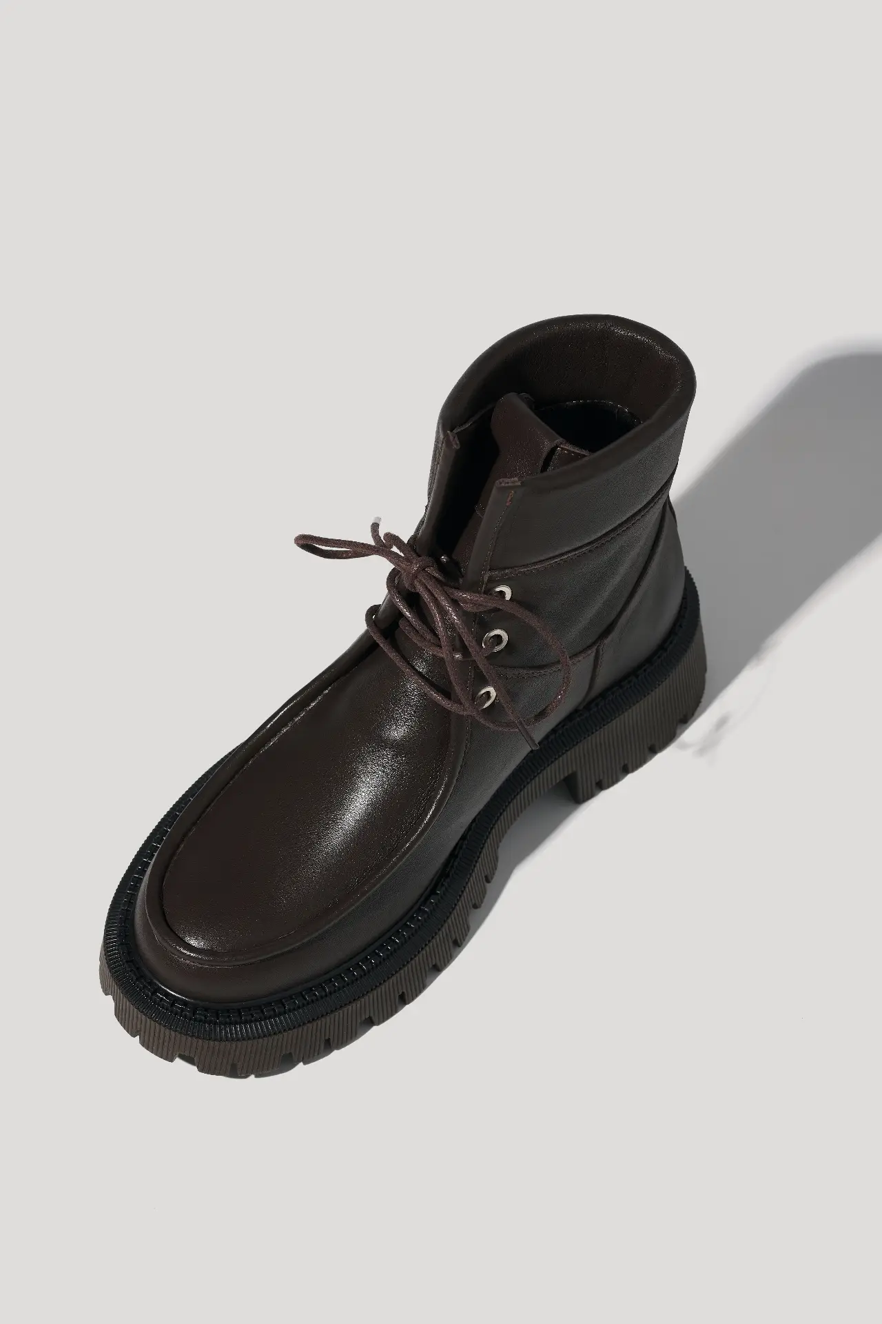 Черевики-дербі високі шоколадні шкіряні з набивним хутром