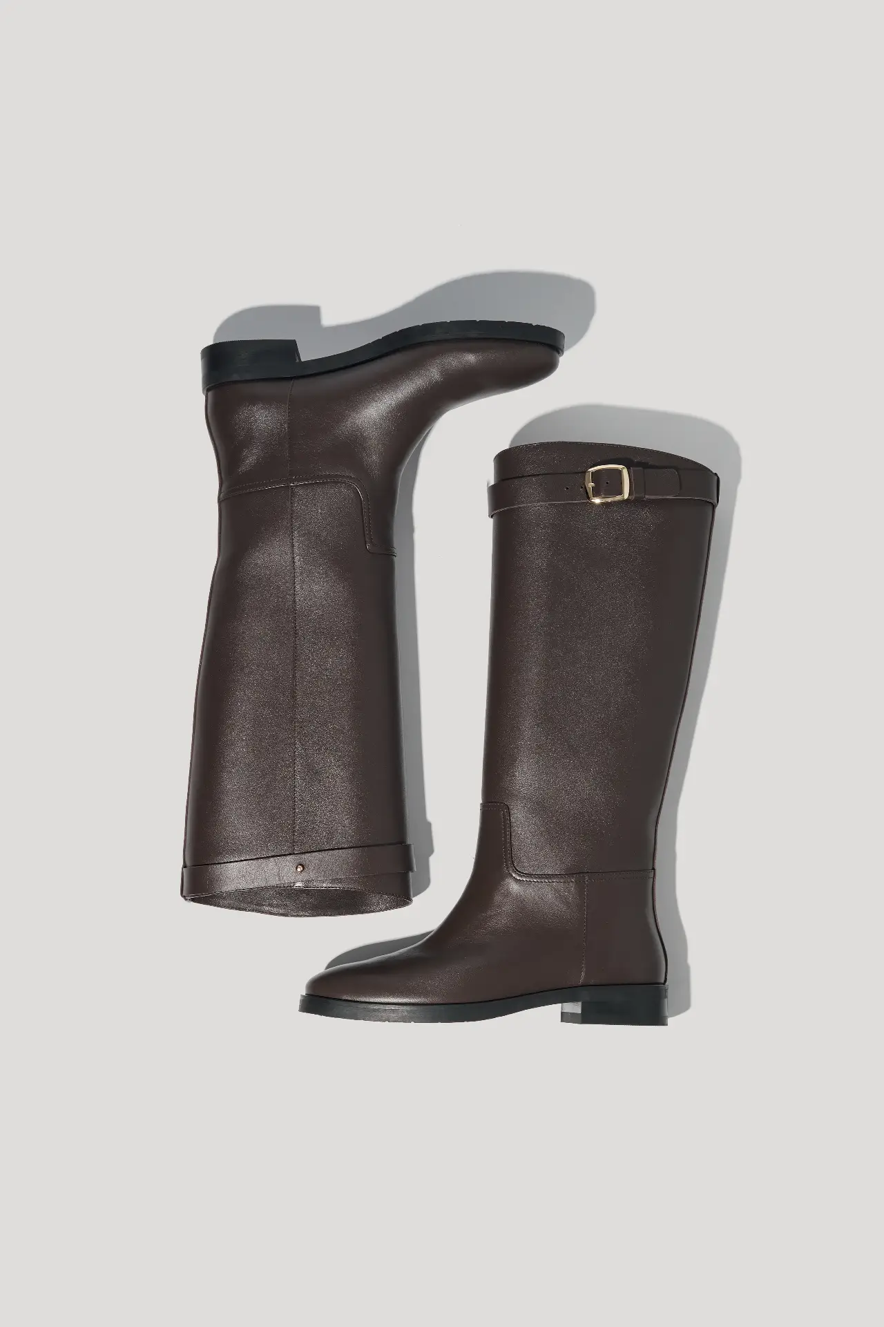 Чоботи в жокейському стилі шоколадні шкіряні з набивним хутром