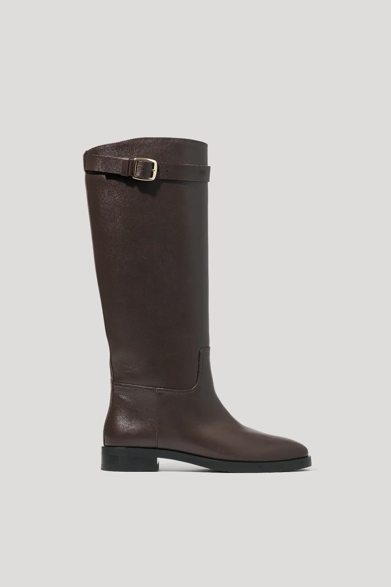 Чоботи в жокейському стилі шоколадні шкіряні з набивним хутром