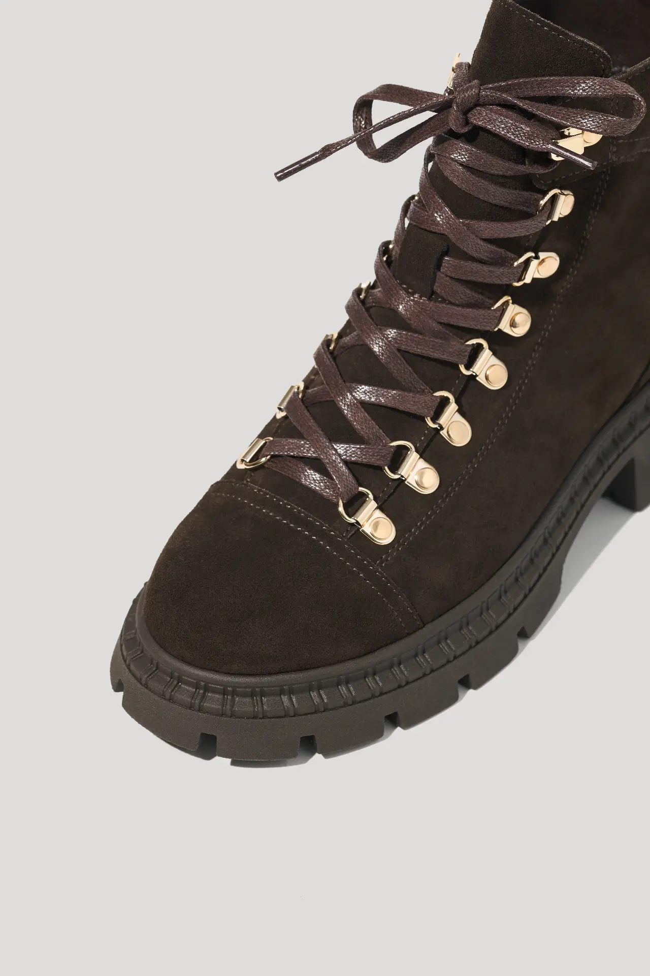 Черевики на шнурках шоколадні замшеві з флісом