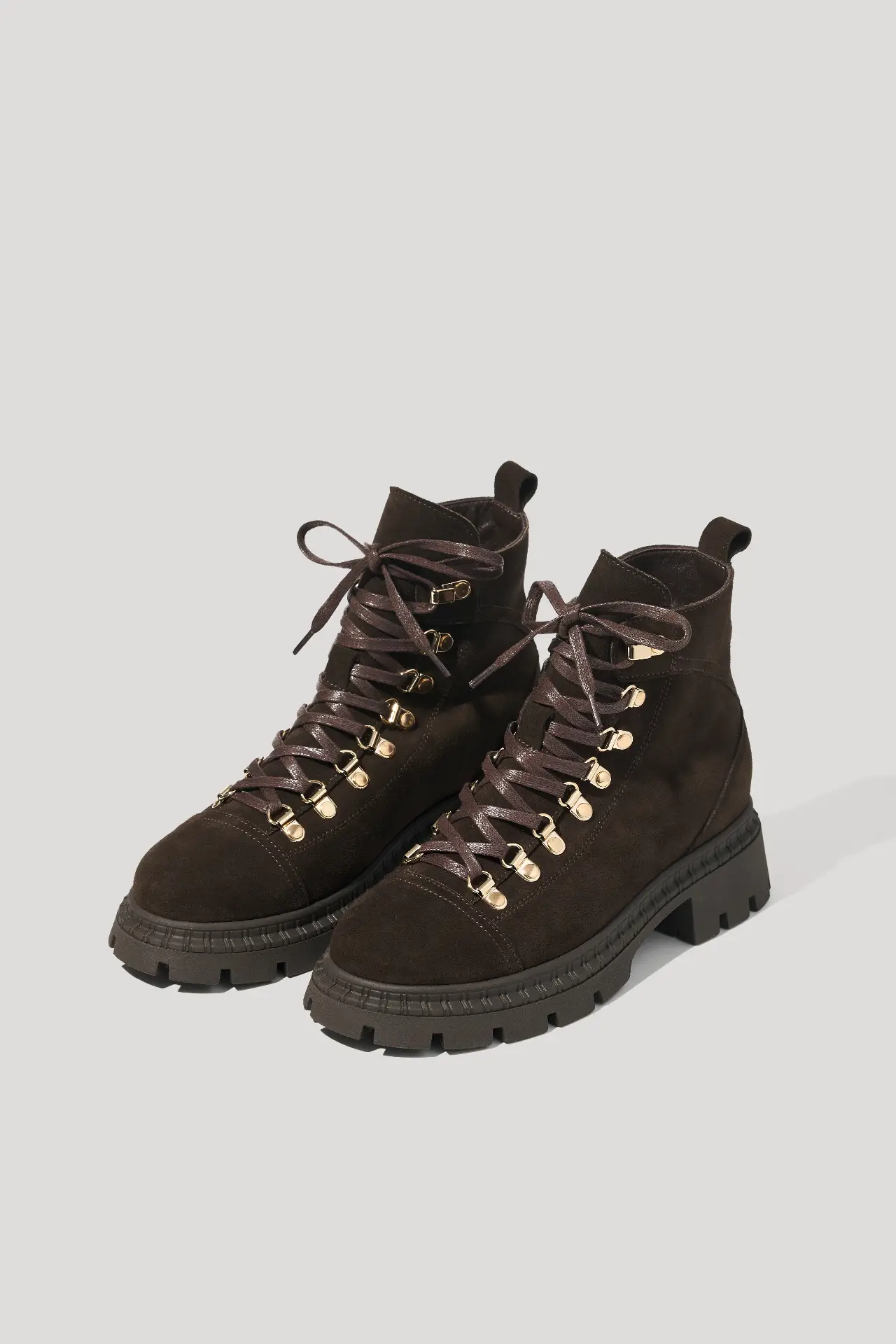 Черевики на шнурках шоколадні замшеві з флісом
