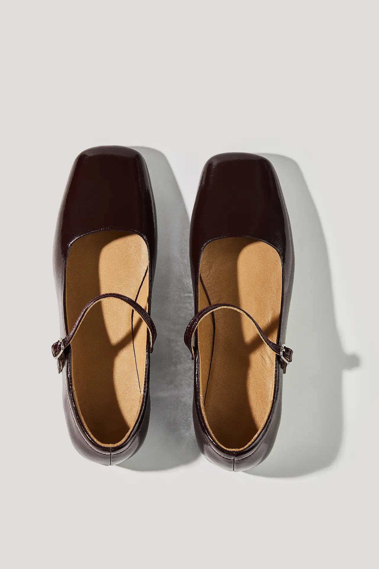 Балетки бордові шкіряні наплак Mary Jane