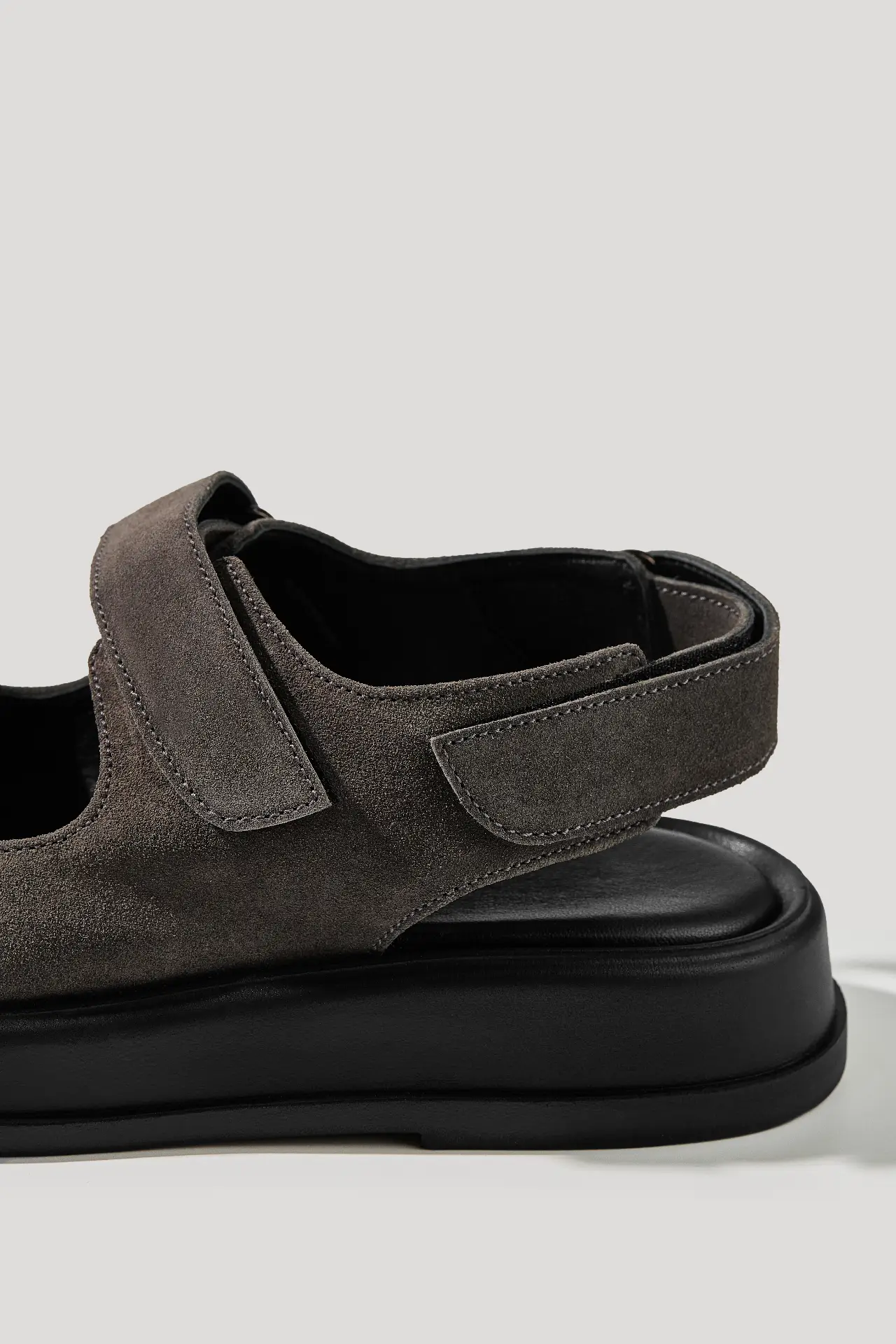 Graphite suede sandals with hook-and-loop straps