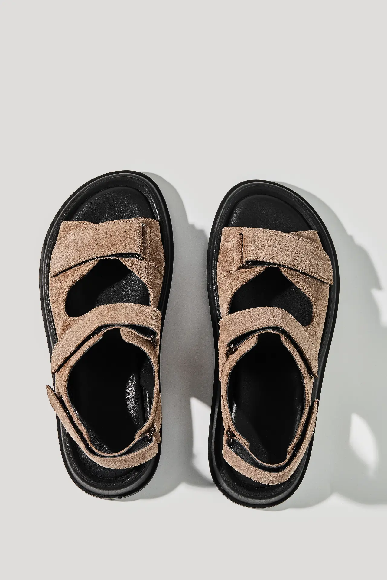Walnut suede sandals with hook-and-loop straps
