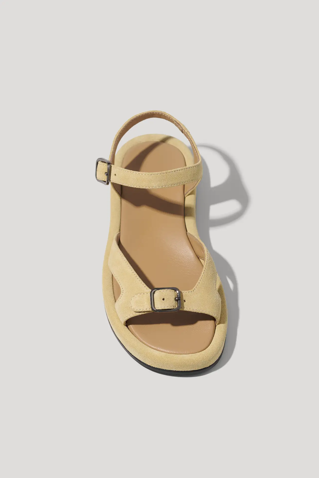 Butter yellow suede sandals with an adjustable strap