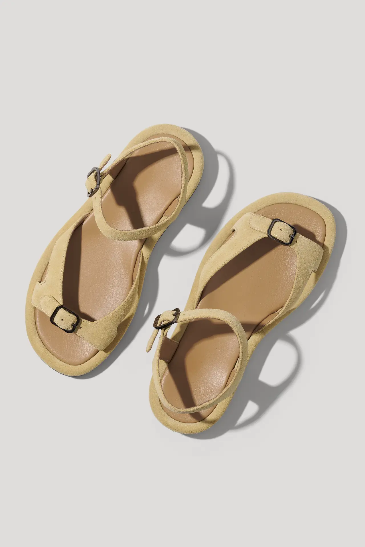 Butter yellow suede sandals with an adjustable strap