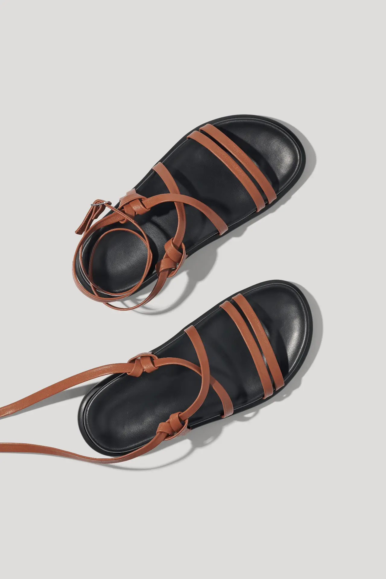 Brown leather sandals with long straps