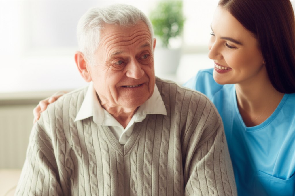 Senior woman with caregiver