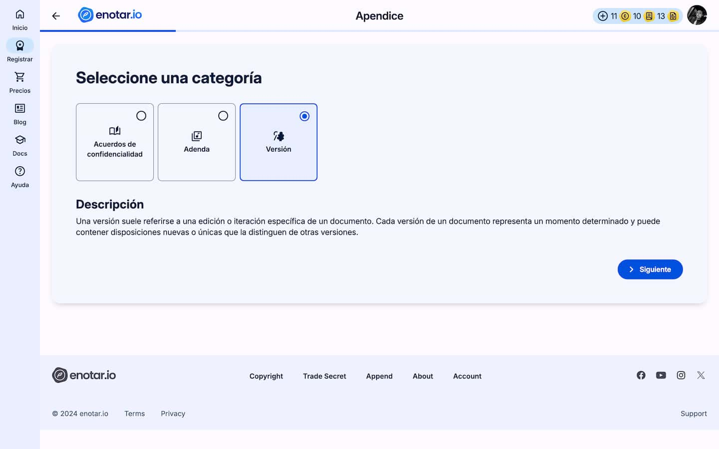 Seleccione la categoria de su apendice