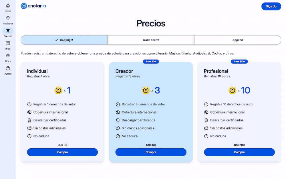 Precios enotar.io