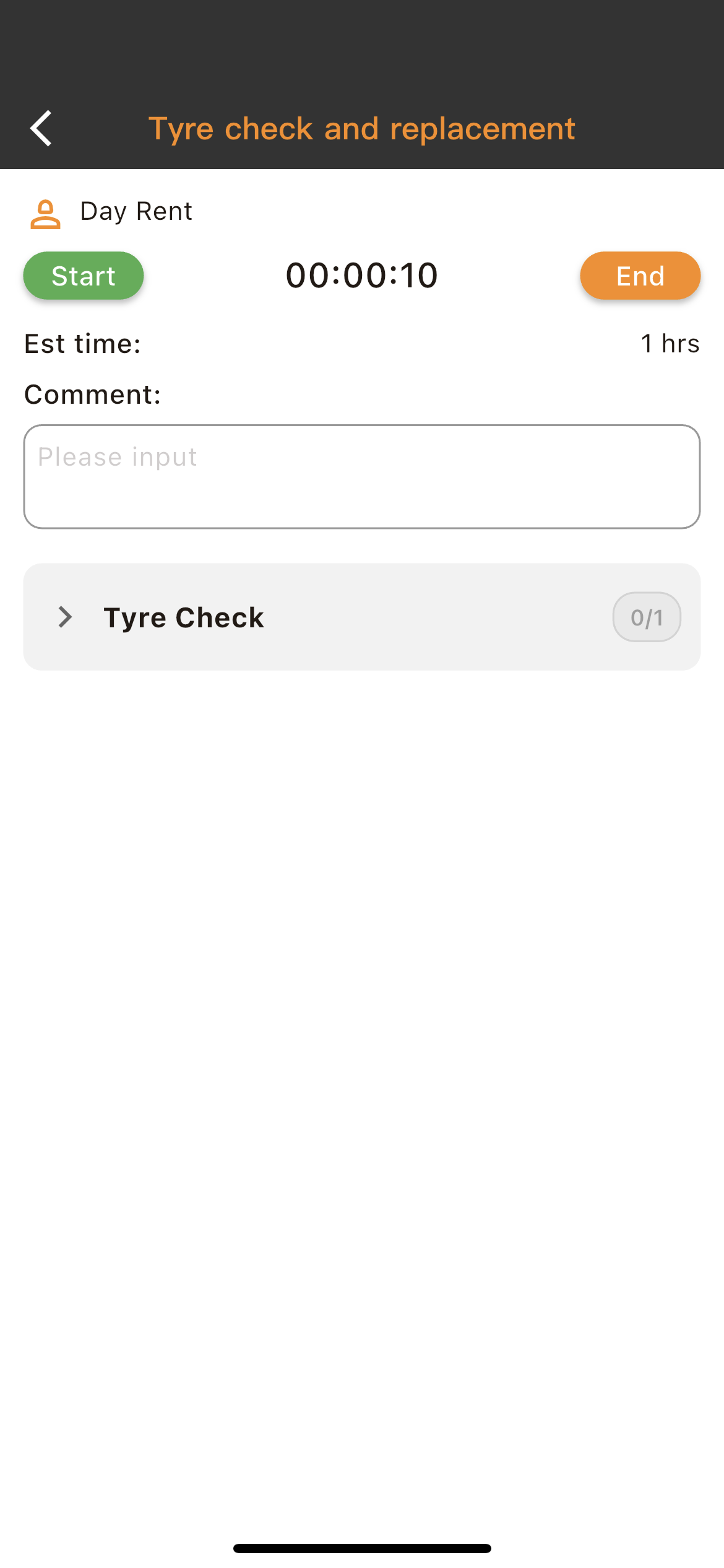 Task detail screen with Start button