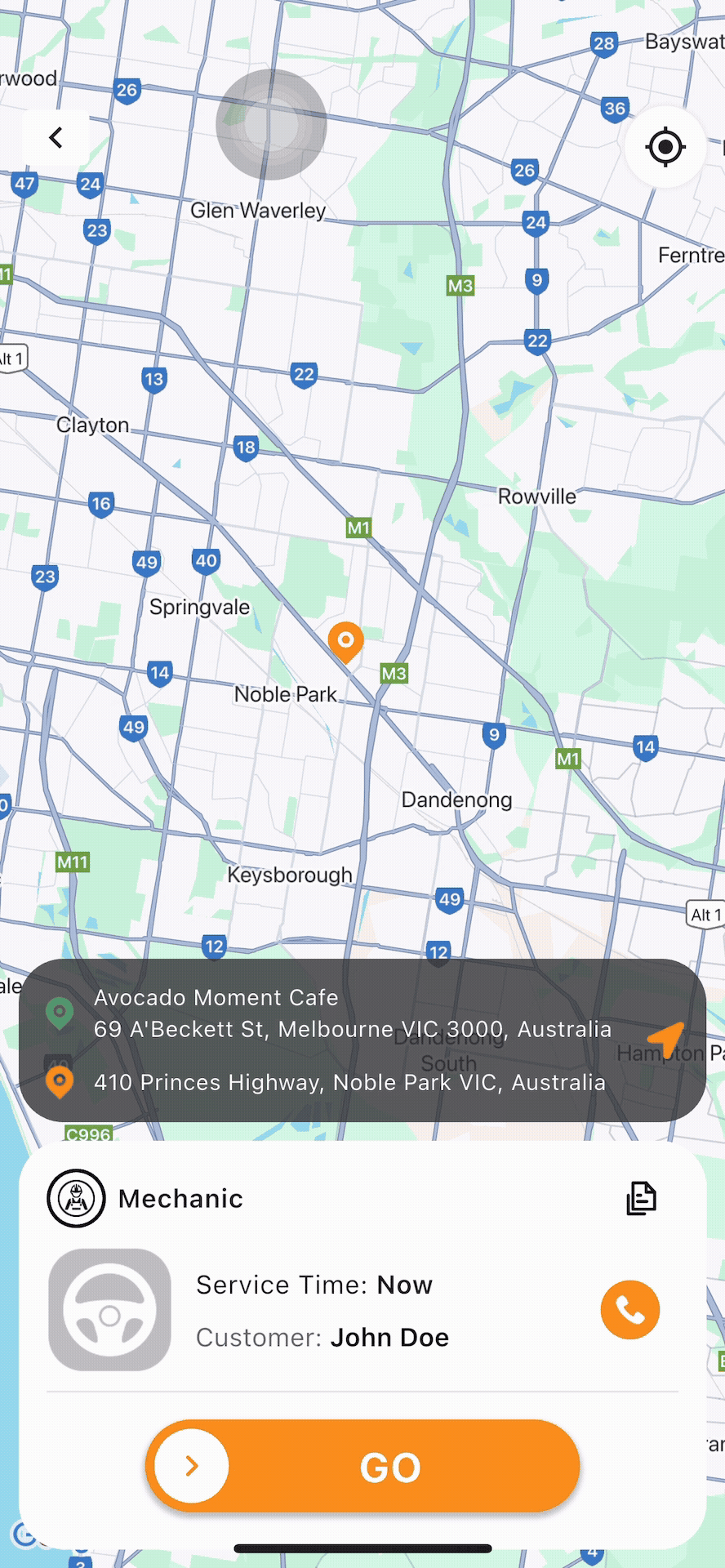 Go button to start driving