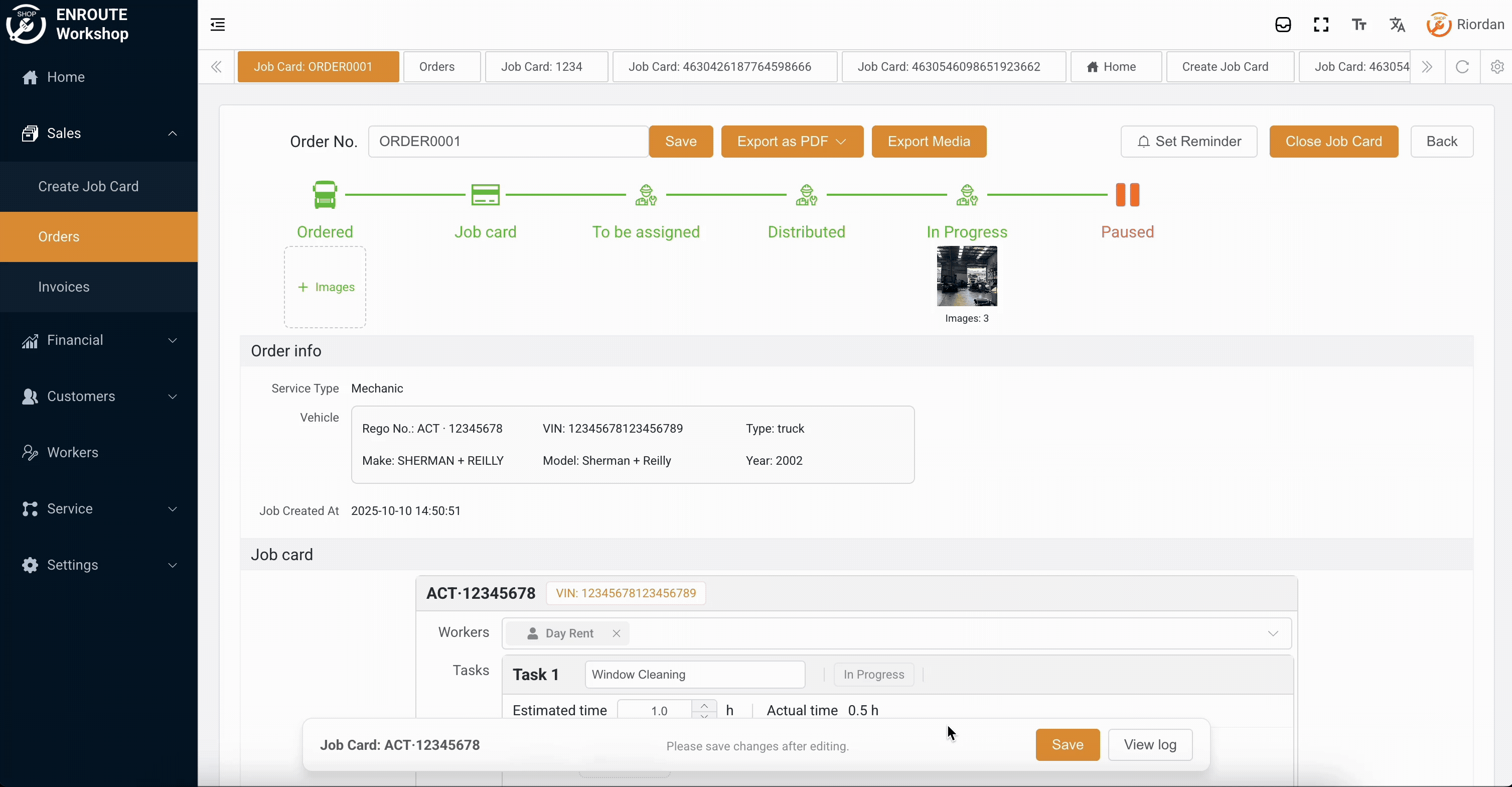 Adding a new task to job card