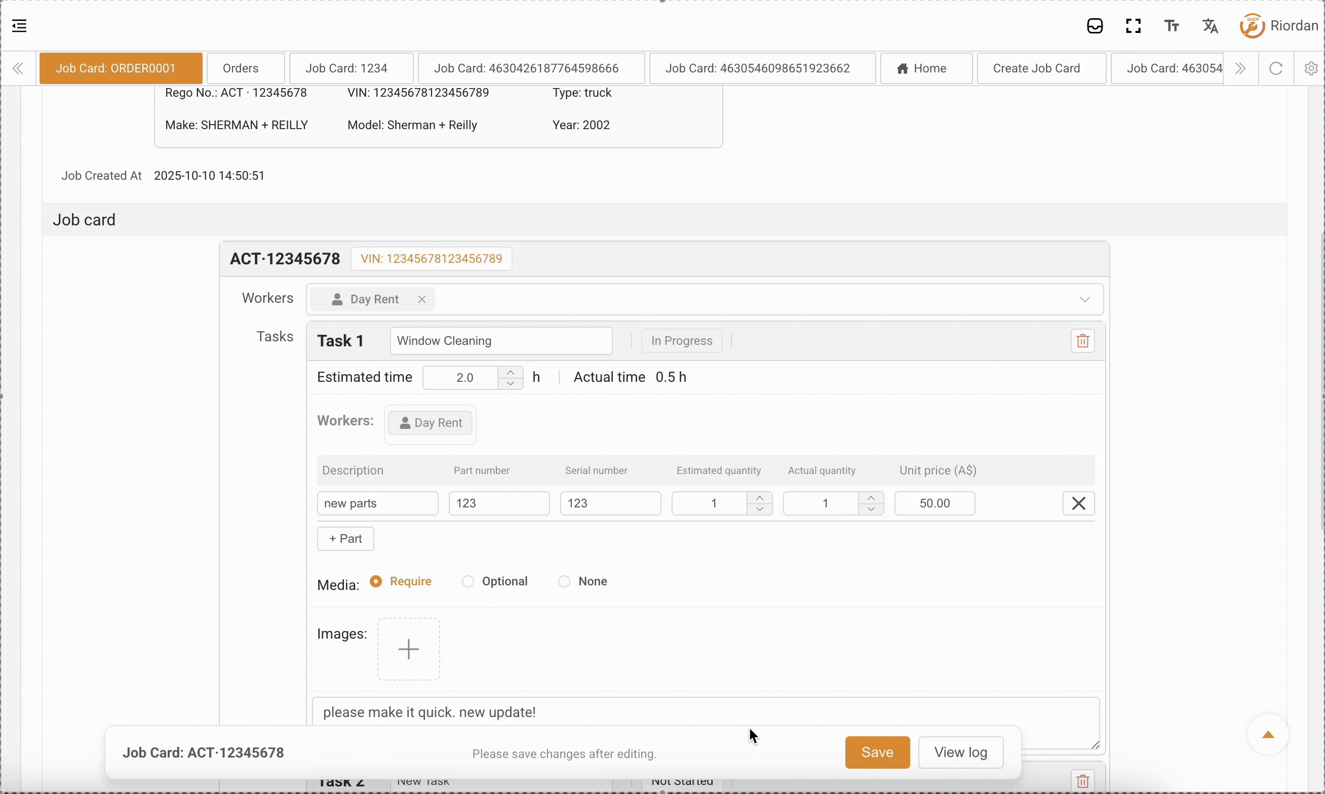 Adding images to job card