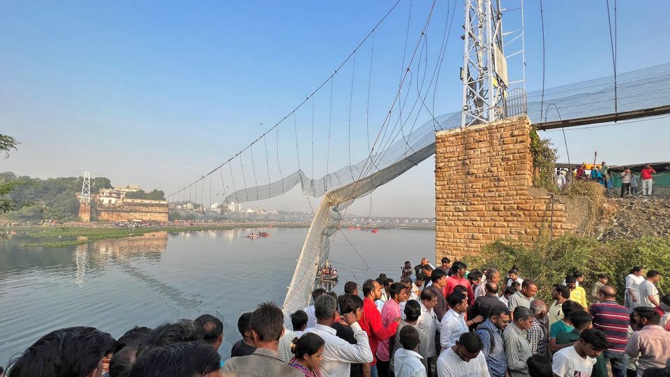 Collapsed bridge in Gujarat, India