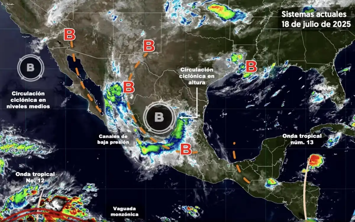 Se pronostican lluvias intensas para regiones de Sinaloa y Nayarit, y muy fuertes en zonas de Chihuahua, Durango y Jalisco