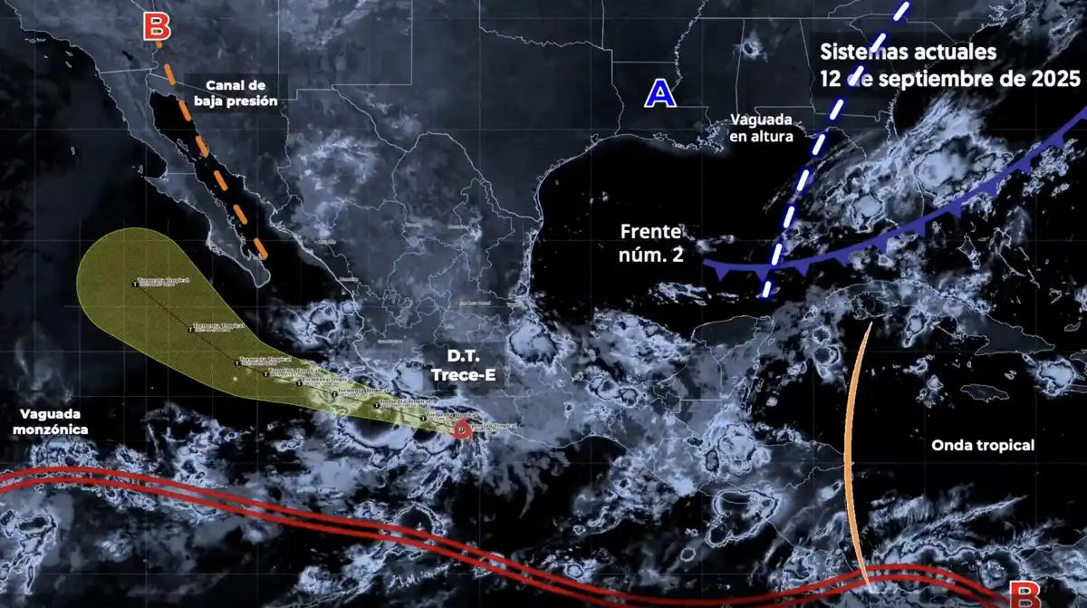 Depresión tropical Trece-E provoca lluvias intensas y fuerte oleaje en costas del Pacífico mexicano