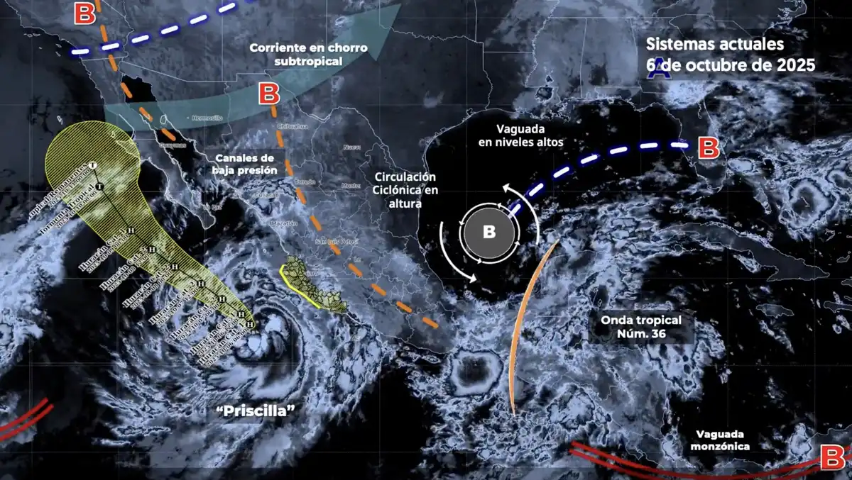 Huracán Priscilla provoca lluvias intensas y oleaje elevado en gran parte del país