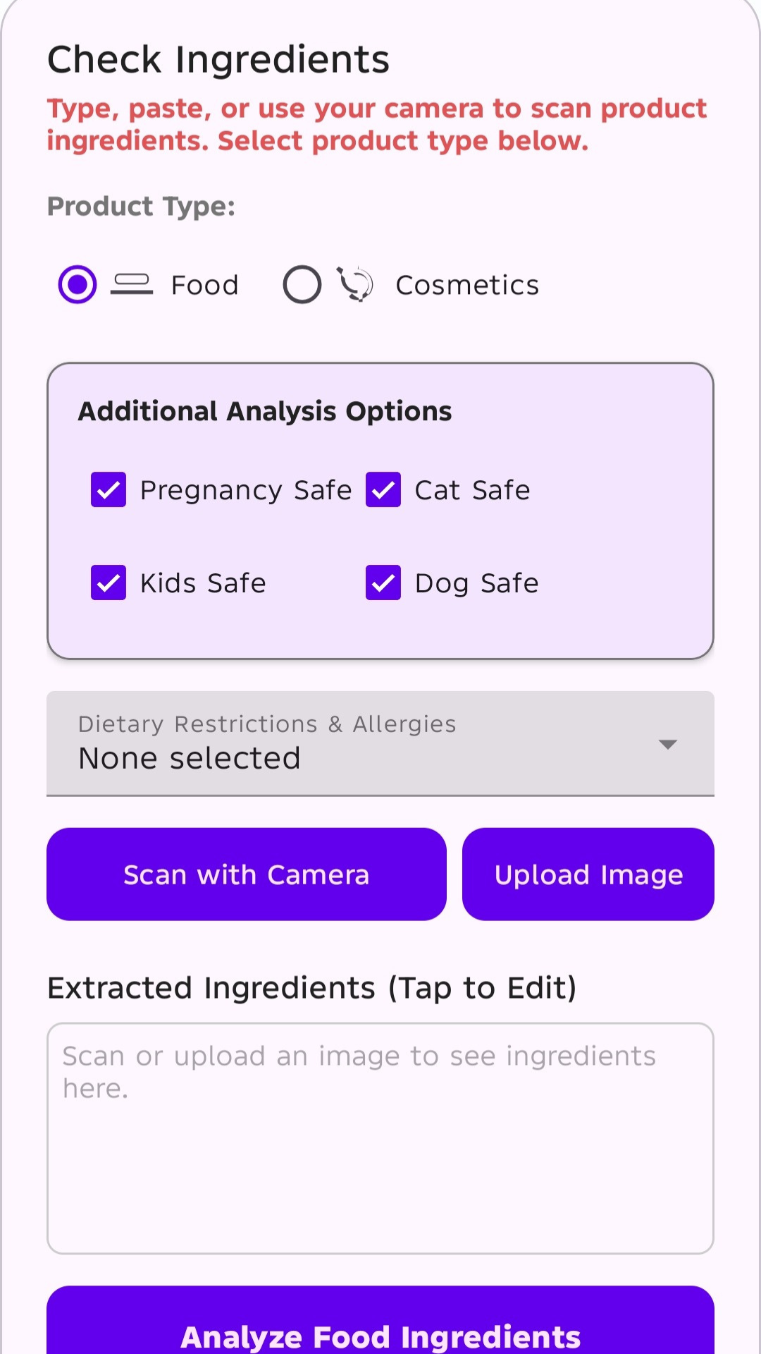 Detailed view of the ToxiCheck app