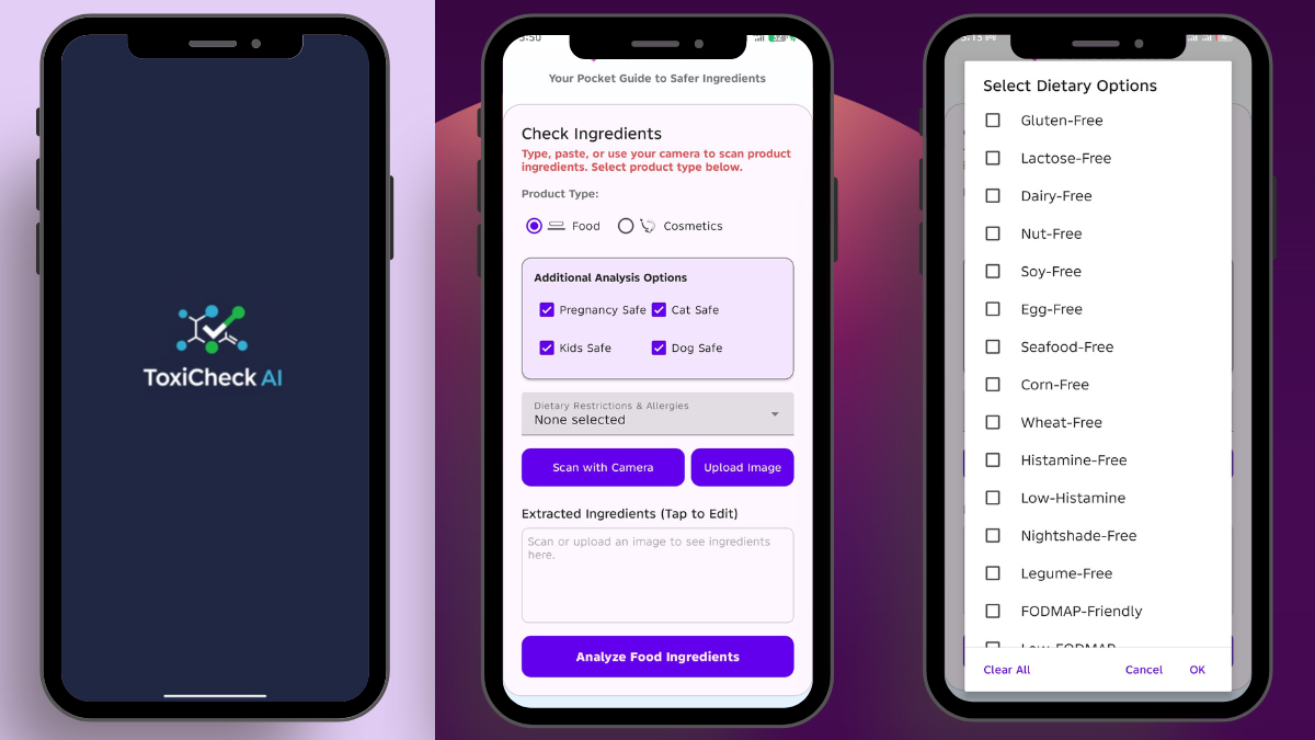 ToxiCheck App Interface Slideshow