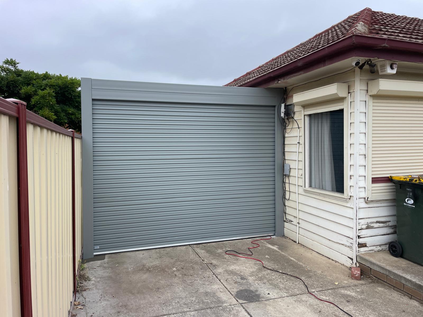 Close-up of a repaired garage door motor.