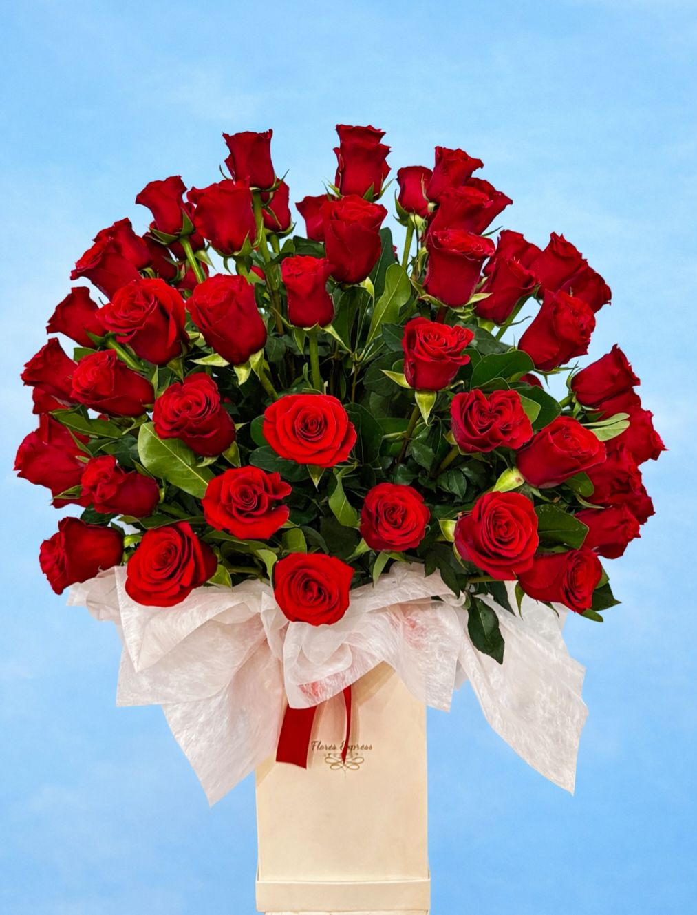 Caja Alargada con 50 rosas importadas