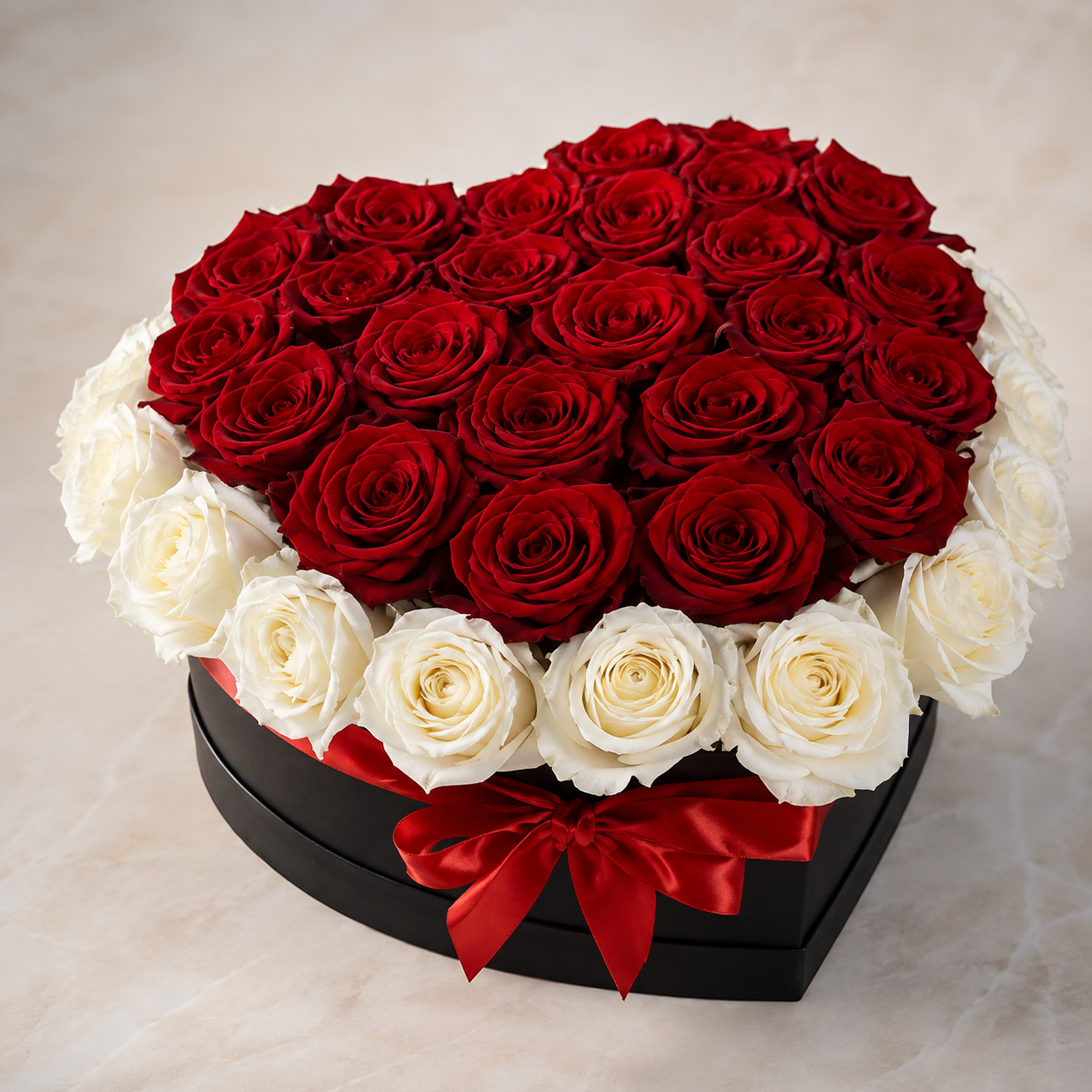 Caja Corazon de Rosas Rojas & Blancas