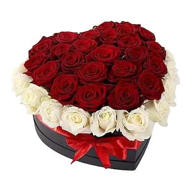 Caja Corazon de Rosas Rojas & Blancas