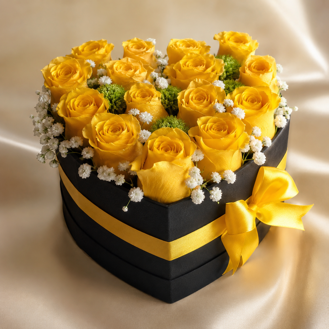 Caja corazon 15 rosas amarillas