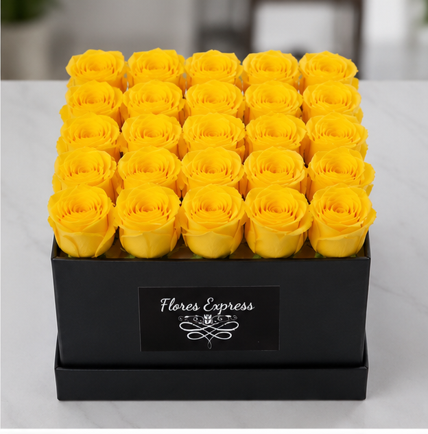 Caja de Lujo con 25 rosas amarillas