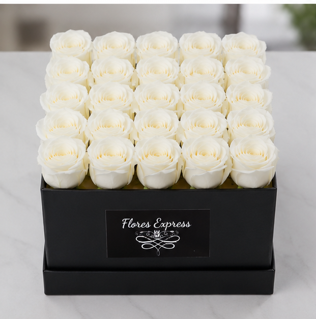 Caja de Lujo con 25 rosas blancas