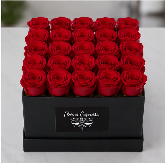 Caja de Lujo con 25 rosas rojas