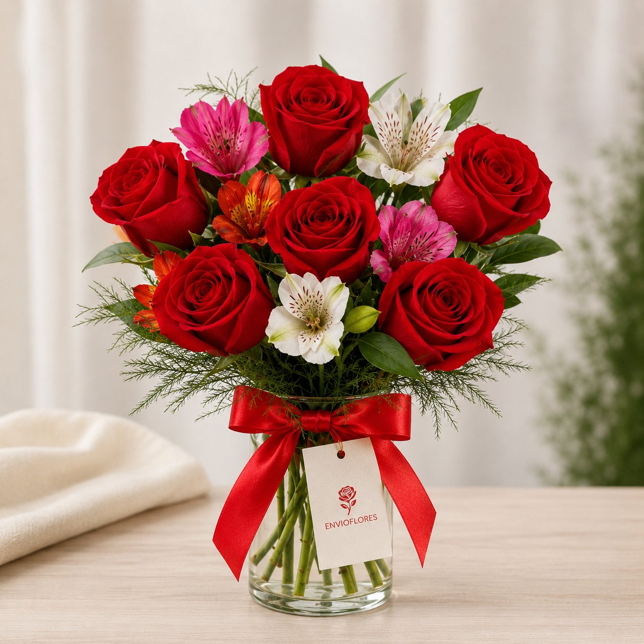 Florero con Rosas y Astromelias