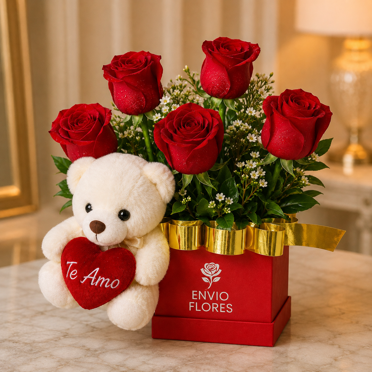 Mini Caja Rosas c/ Peluche