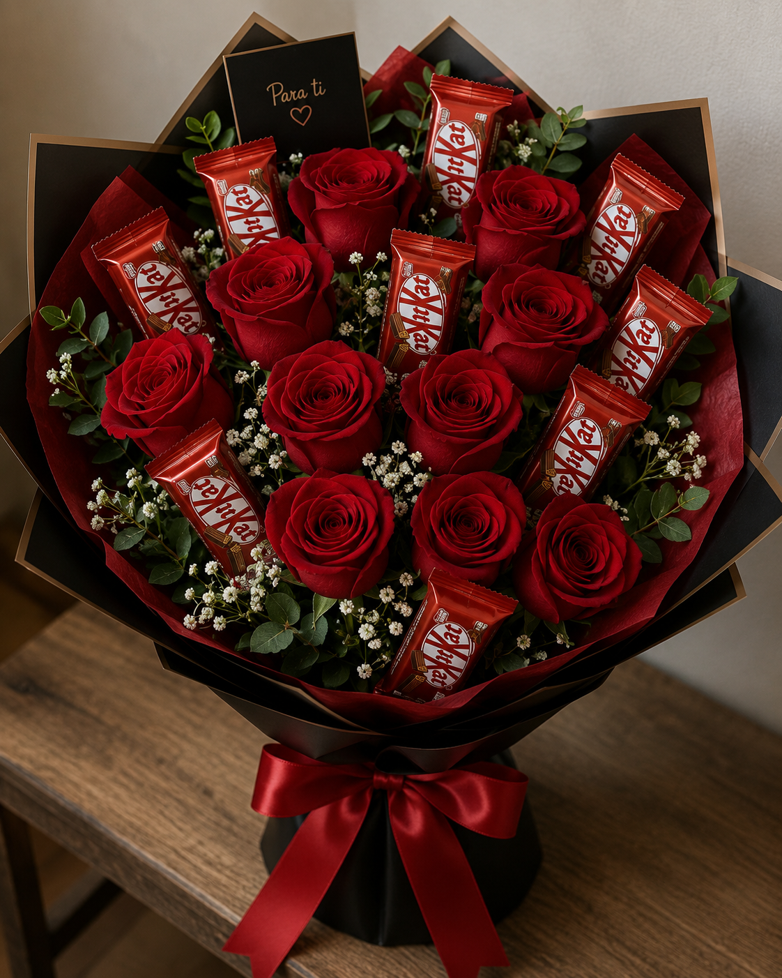 Ramo Oriental Rosas Rojas y kitkat
