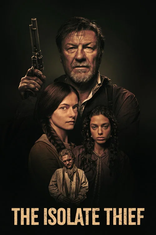 A young woman hiding gold in a tense landscape from outlaws.