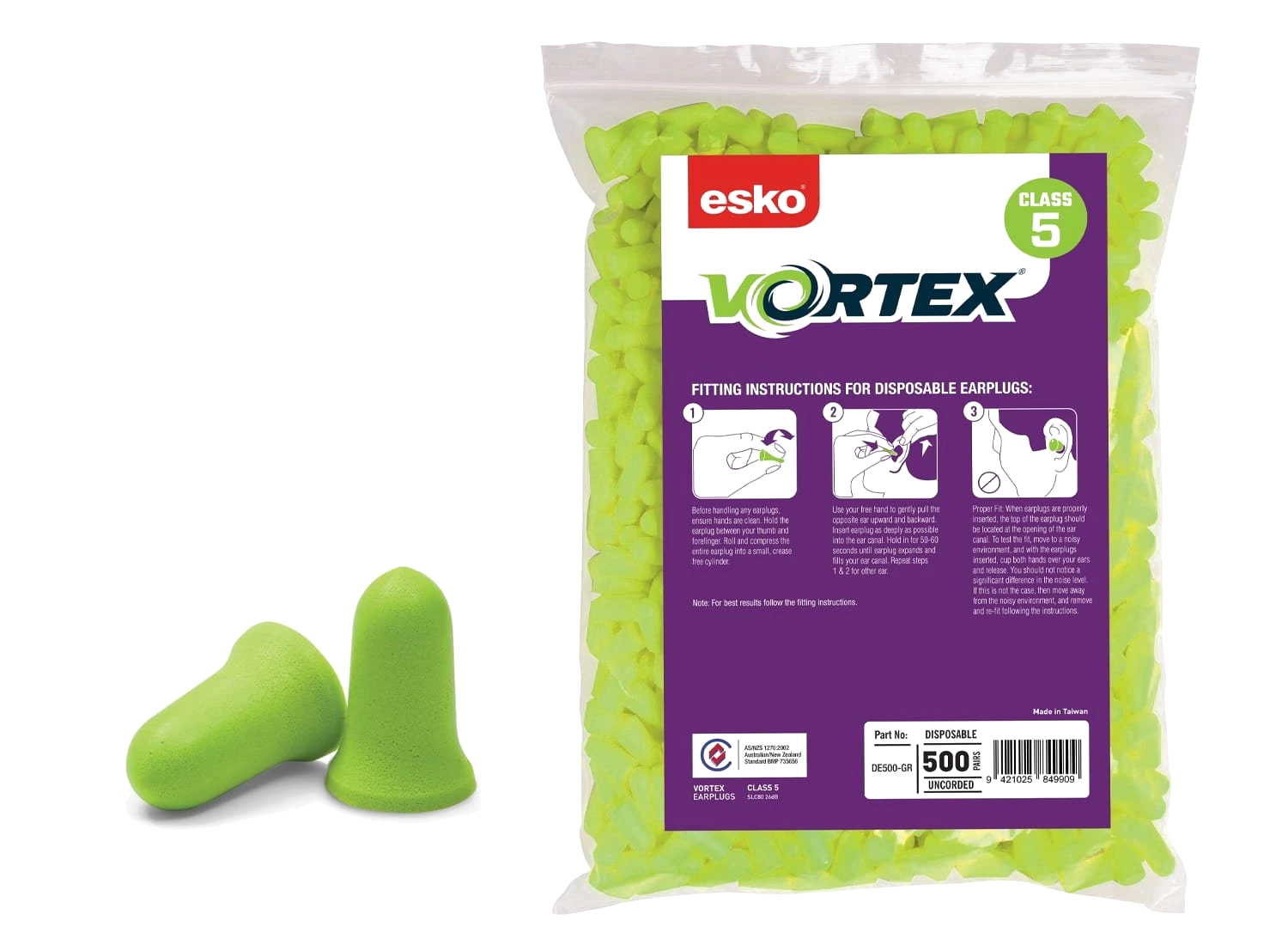 Esko Vortex Earplugs Green Uncorded Refill 500 - Image 2